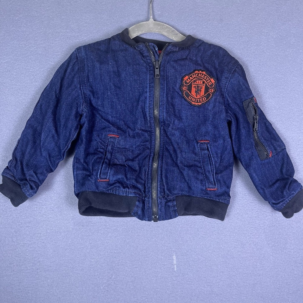 TRUE RELIGION X MANCHESTER UNITED DENIM JACKET BOMBER KIDS SIZE 2T BLUE JEAN